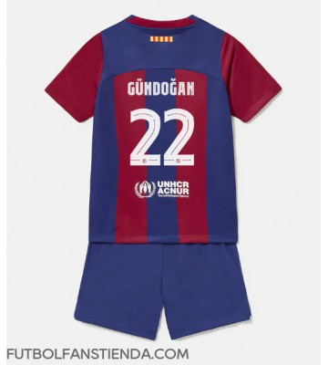 Barcelona Ilkay Gundogan #22 Primera Equipación Niños 2023-24 Manga Corta (+ Pantalones cortos)